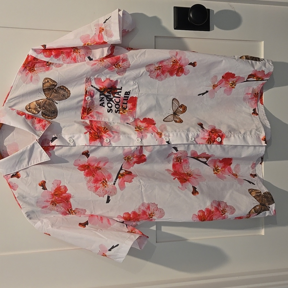 Anti Social Social Club Woody Button Up Mens Short Sleeve Shirt Like New Size L